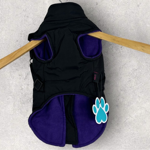 NWT Norbi Fleece Winter Dog Jacket Size Small Black Purple Harness Full Zipper‎ - Picture 4 of 16